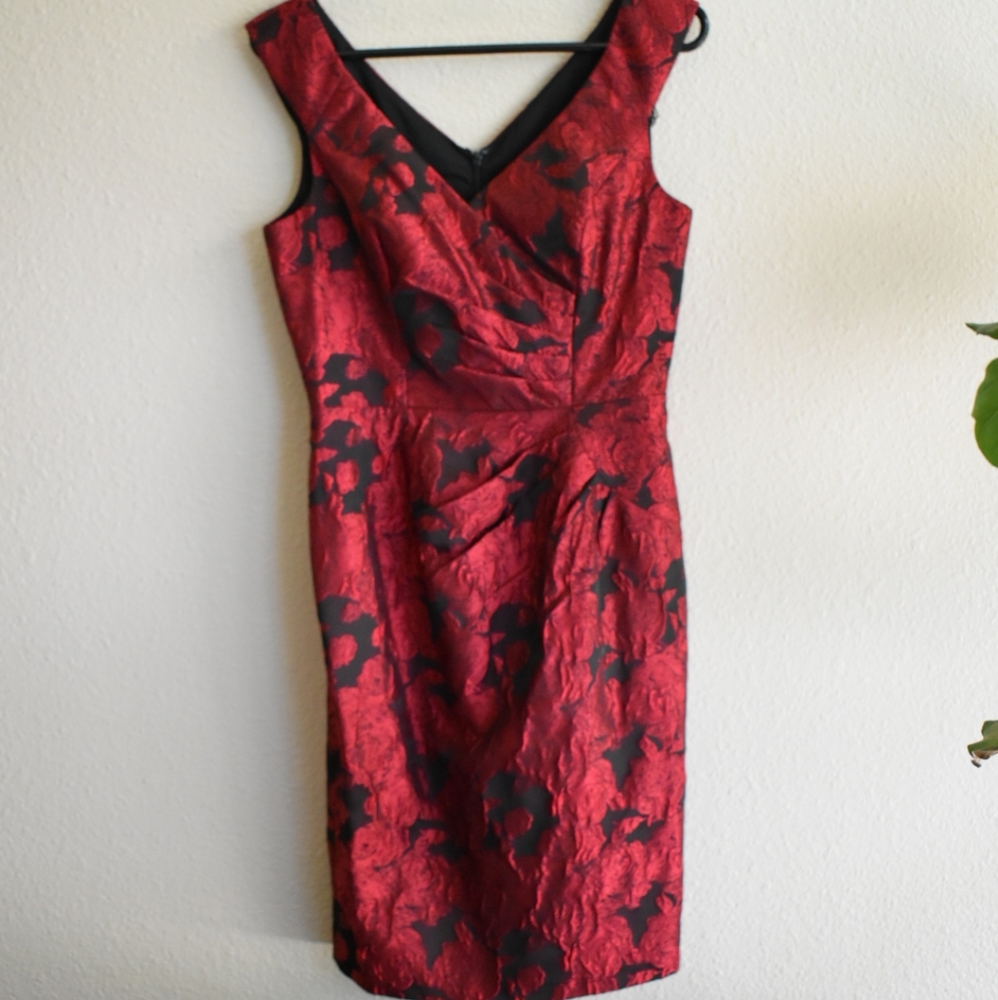 Adrianna Papell Red Floral Sheath Dress